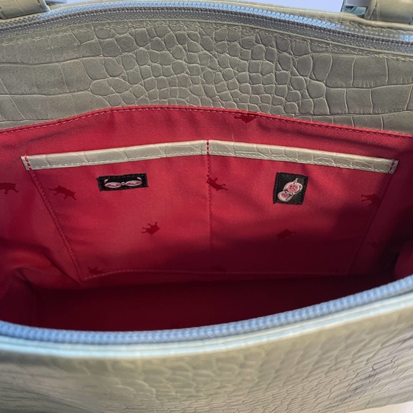 Elaine Turner Croc Embossed Satchel Womens Mint Green Leather Handbag Purse - Picture 9 of 13